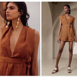 NWT 💯 %linen Banana Republic 2pcs  Romper Set Size 6